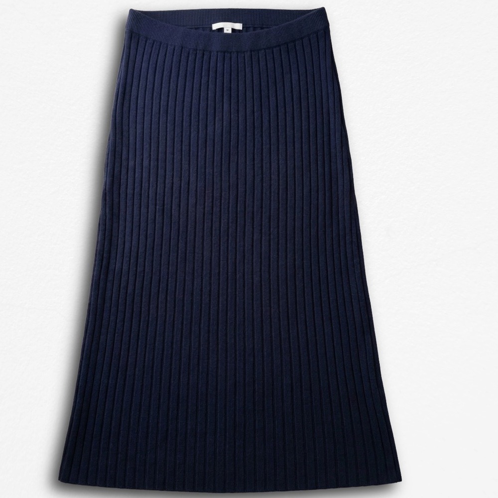 Club Monaco Black Ribbed Knit Wool Blend Italian Yarn Midi Skirt Size M‎